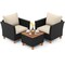 Costway 3 PCS Outdoor Patio Rattan Bistro Furniture Set Wooden Table Top Cushioned Sofa Black Brown